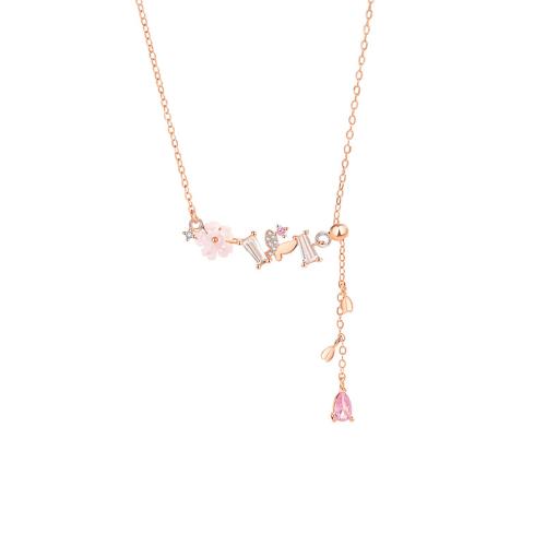 Cubic Zircon Micro Pave 925 Sterling Silver Necklace with Pink Shell with 5CM extender chain micro pave cubic zirconia & for woman & epoxy gel Length Approx 40 cm Sold By PC
