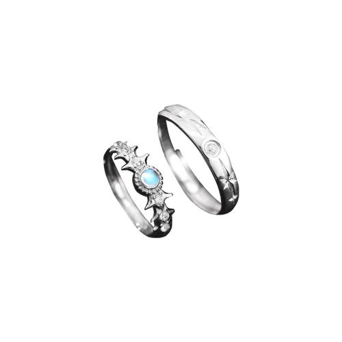 Cubic Zirconia Micro Pave 925 Sterling Silver Rings with Moonstone Unisex & micro pave cubic zirconia platinum color Sold By PC