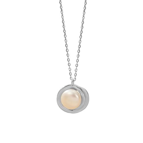 925 Sterling Silver Necklaces, with Shell Pearl, with 5CM extender chain, for woman, platinum color, Length:Approx 40 cm, Sold By PC