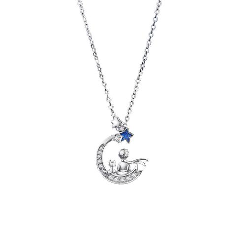 Cubic Zircon Micro Pave 925 Sterling Silver Necklace with 5CM extender chain micro pave cubic zirconia & for woman & epoxy gel platinum color Length Approx 40 cm Sold By PC