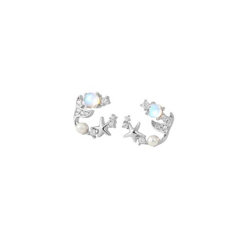 Cubic Zirconia Micro Pave Sterling Silver Earring 925 Sterling Silver with Moonstone & Shell Pearl micro pave cubic zirconia & for woman platinum color Sold By Pair