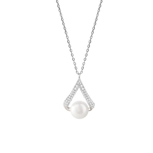 Cubic Zircon Micro Pave 925 Sterling Silver Necklace, with Shell Pearl, with 5CM extender chain, micro pave cubic zirconia & for woman, more colors for choice, Length:Approx 40 cm, Sold By PC