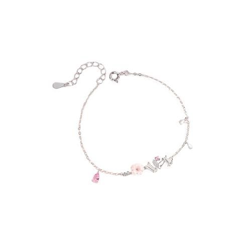 Bracelets en argent sterling, argent sterling 925, avec coquille rose, avec 4CM chaînes de rallonge, pavé de micro zircon & pour femme, plus de couleurs à choisir, Longueur:Environ 15.5 cm, Vendu par PC