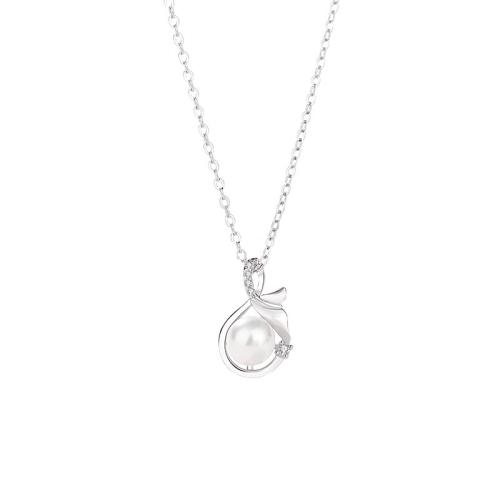 Cubic Zircon Micro Pave 925 Sterling Silver Necklace, with Shell Pearl, with 5CM extender chain, micro pave cubic zirconia & for woman, platinum color, Length:Approx 40 cm, Sold By PC