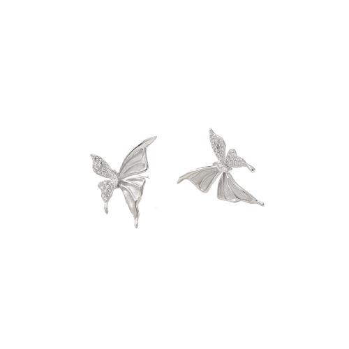 Zircon cubique Micro Pave d'oreille en argent sterling, argent sterling 925, papillon, pavé de micro zircon & pour femme, couleur platine, 16.40x9.40mm, Vendu par paire