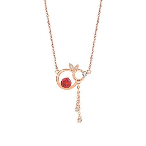 Cubic Zircon Micro Pave 925 Sterling Silver Necklace, with 5CM extender chain, micro pave cubic zirconia & for woman, rose gold color, Length:Approx 41 cm, Sold By PC