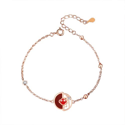 925 Sterling Silver Bangle Bracelet with Red Agate with 4CM extender chain micro pave cubic zirconia & for woman rose gold color Length Approx 16 cm Sold By PC