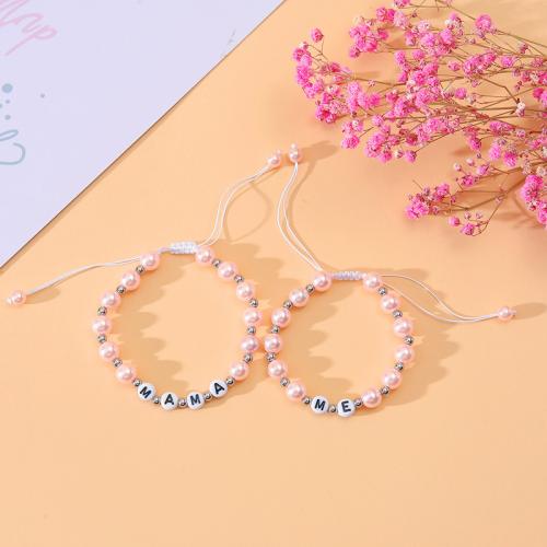 Fashion Create Wax Cord Bracelets Zinc Alloy with Wax Cord & Plastic Pearl & Acrylic plated 2 pieces & for woman pink Sold By PC