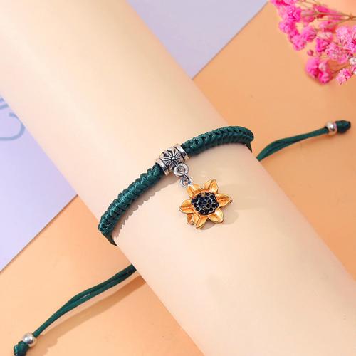 Bracelet en alliage de zinc, avec corde de coton & plastique revêtu de cuivre, pour femme & émail, couleur platine, Vendu par PC
