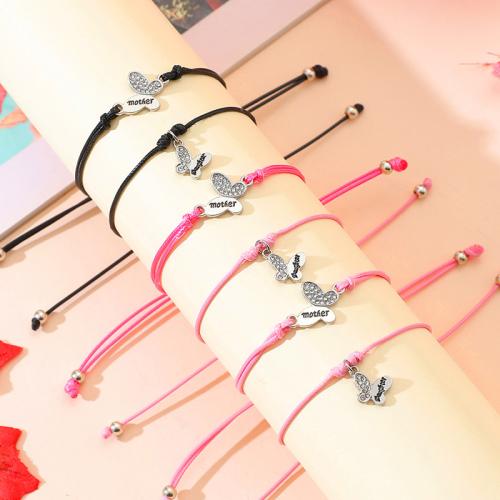 Fashion Create Wax Cord Bracelets Zinc Alloy with Wax Cord 2 pieces & for woman & with rhinestone Sold By PC