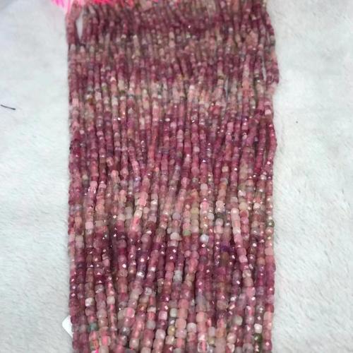 Koraliki z kameniem szlachetnym, Turmalin, Kwadrat, obyty, Gradient kolorów & DIY & fasetowany, różowy, beads length 4-4.5mm, sprzedawane na około 38-40 cm Strand