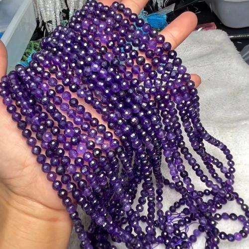 Naturalnych Koraliki ametyst, piłka nożna, obyty, DIY & fasetowany, fioletowy, beads length 6-6.5mm, sprzedawane na około 38-40 cm Strand