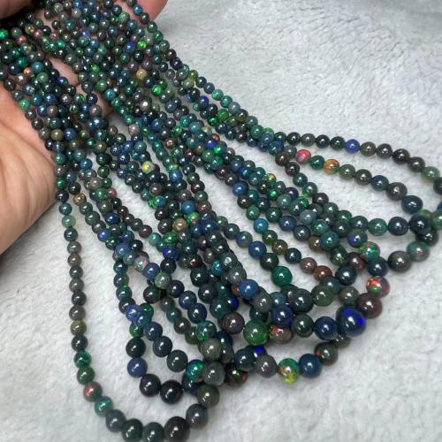 Edelstein Schmuckperlen, Opal, rund, poliert, DIY, schwarz, beads length 3-7mm, verkauft per ca. 38-40 cm Strang