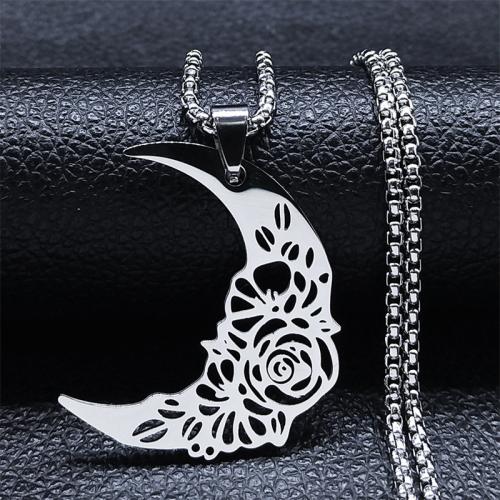 304 Stainless Steel Necklace Moon Unisex & hollow original color Length Approx 19.7 Inch Sold By PC