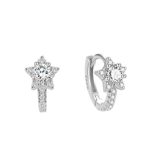 925 Sterling Silver Huggie Hoop Earring Star micro pave cubic zirconia & for woman 12mm Sold By Pair