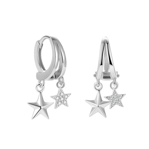 925 Sterling Silver Huggie Hoop Drop Earring Star micro pave cubic zirconia & for woman 20mm Sold By Pair