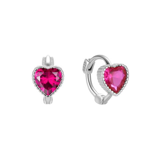 925 Sterling Silver Huggie Hoop Earring Heart micro pave cubic zirconia & for woman Sold By Pair