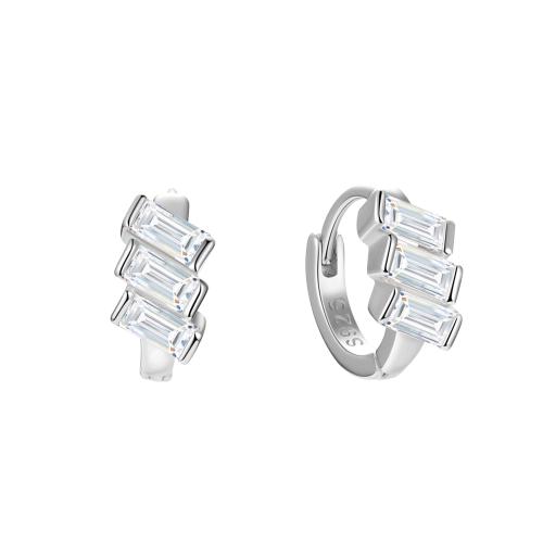 925 Sterling Silver Huggie Hoop Earring, Geometrical Pattern, micro pave cubic zirconia & for woman, more colors for choice, 5x11.50mm, Sold By Pair