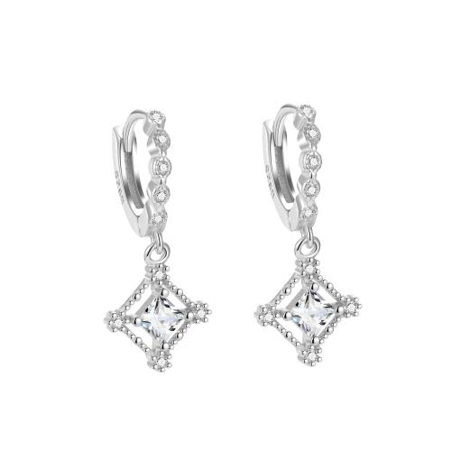 925 Sterling Silver Huggie Hoop Drop Earring Geometrical Pattern micro pave cubic zirconia & for woman & hollow Sold By Pair