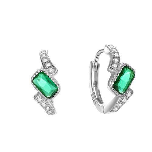 925 Sterling Silver Huggie Hoop Earring, Geometrical Pattern, micro pave cubic zirconia & for woman, more colors for choice, 5.50x14mm, Sold By Pair