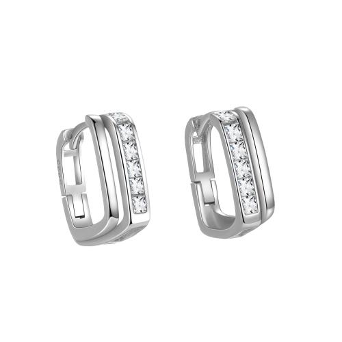 925 Sterling Silver Lever Back Earring, Geometrical Pattern, platinum plated, micro pave cubic zirconia & for woman & hollow, 11.50mm, Sold By Pair