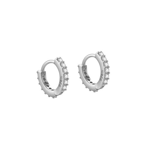 925 Sterling Silver Huggie Hoop Earring, micro pave cubic zirconia & for woman, more colors for choice, 10.50mm, Sold By Pair