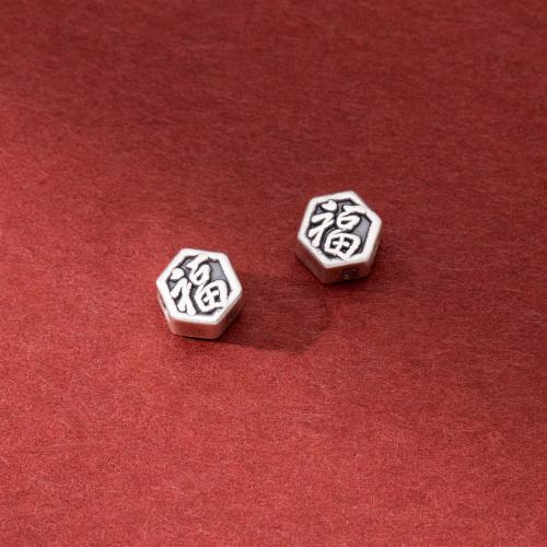 Perles en argent sterling 925, hexagone, Vintage & DIY, 7.50x5.50mm, Trou:Environ 2.3mm, Vendu par PC