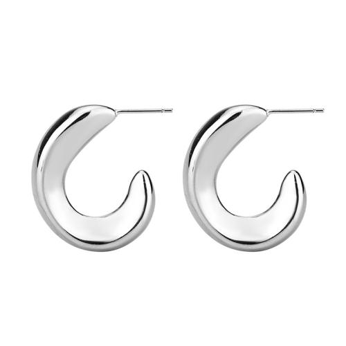 925 Sterling Silver Stud Earring, Letter C, fashion jewelry & for woman, silver color, 24.30x32mm, Sold By Pair