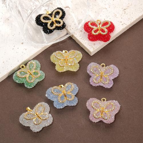 Resin Pendant, with Brass, Butterfly, gold color plated, fashion jewelry & DIY & micro pave cubic zirconia, more colors for choice, 31x24mm, Sold By PC