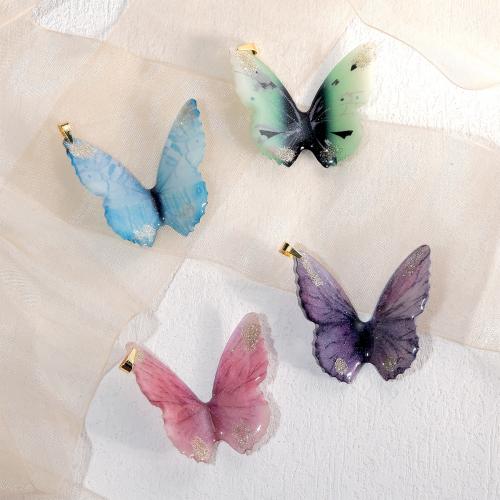Resin Pendant, with Gold Foil & Brass, Butterfly, gold color plated, fashion jewelry & DIY, more colors for choice, 37x35mm, Sold By PC