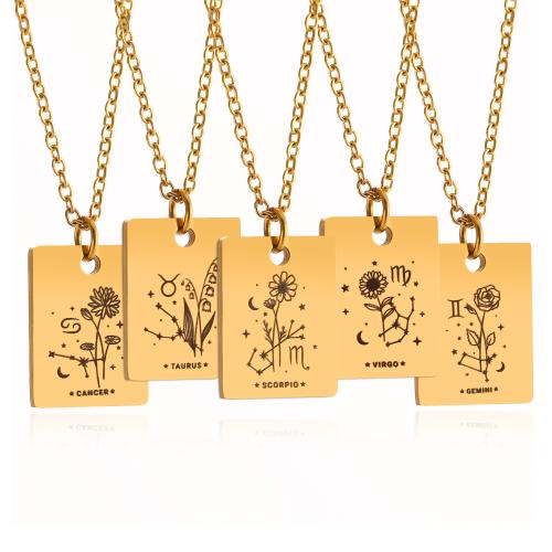 Stainless Steel Jewelry Necklace 304 Stainless Steel with 5cm extender chain Rectangle Vacuum Ion Plating fashion jewelry & Zodiac symbols jewelry & Unisex Length Approx 45 cm Sold By PC