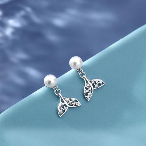925 Sterling Silver Stud Earrings with Shell Pearl fashion jewelry & for woman & with rhinestone Sold By PC