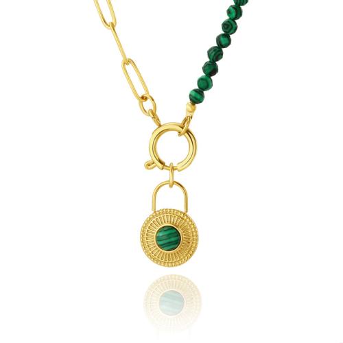 Titanstahl Halskette, mit Malachit, Modeschmuck & für Frau, Länge:ca. 39 cm, verkauft von PC
