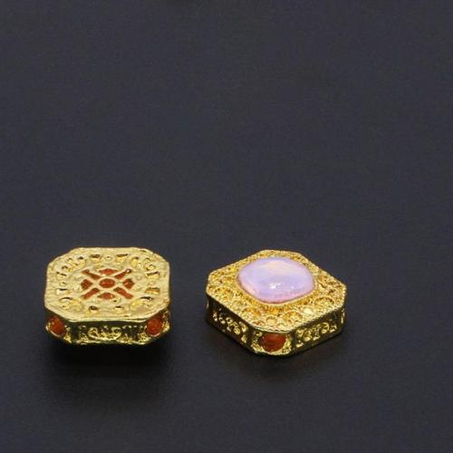 Tibetan Style Spacer Beads, with Resin, gold color plated, DIY, pink, nickel, lead & cadmium free, Sold By PC