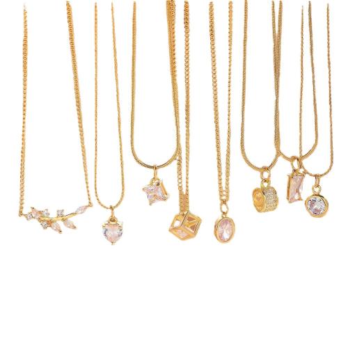 Cink Alloy nakit ogrlice, modni nakit & različitih stilova za izbor & za žene & s Rhinestone, zlatan, Dužina 46 cm, Prodano By PC