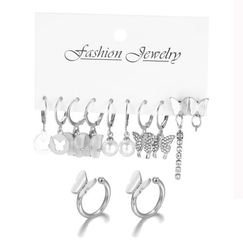 Boucles d'oreilles en alliage de zinc, avec cristal & perle de plastique, 6 pièces & bijoux de mode & pour femme, Vendu par fixé