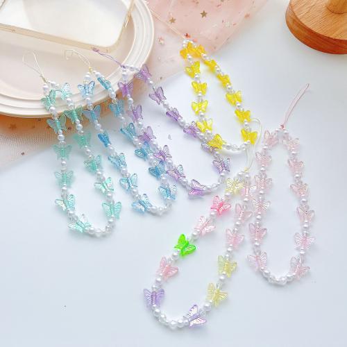 Mobile Phone Lanyard Plastic Pearl with Plastic half handmade 4 pieces & for woman mixed colors Sold By Set