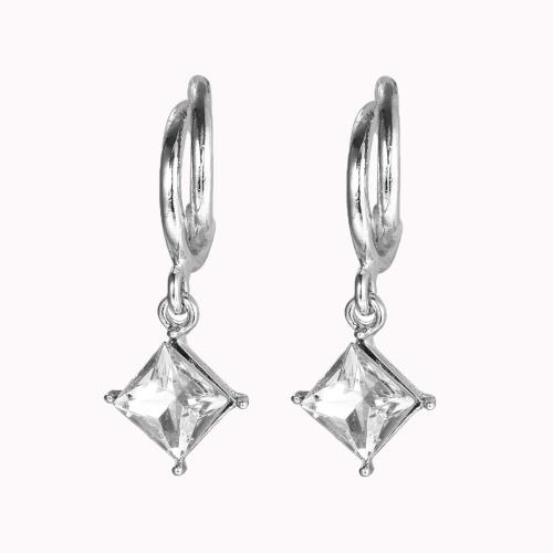 Boucles d'oreilles en alliage de zinc, avec cristal, Losange, chaîne losange & pour femme, couleur originale, 35x14mm, Vendu par paire