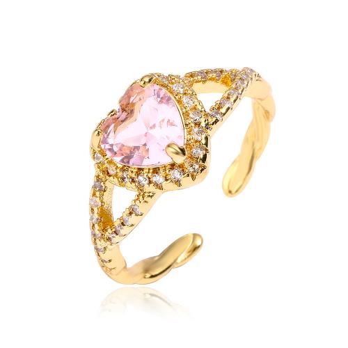 Ορείχαλκος Δέσε δάχτυλο του δακτυλίου, Καρδιά, επιχρυσωμένο, μικρο ανοίξει κυβικά ζιρκονία & για τη γυναίκα, περισσότερα χρώματα για την επιλογή, Μέγεθος:6.5-9, Sold Με PC