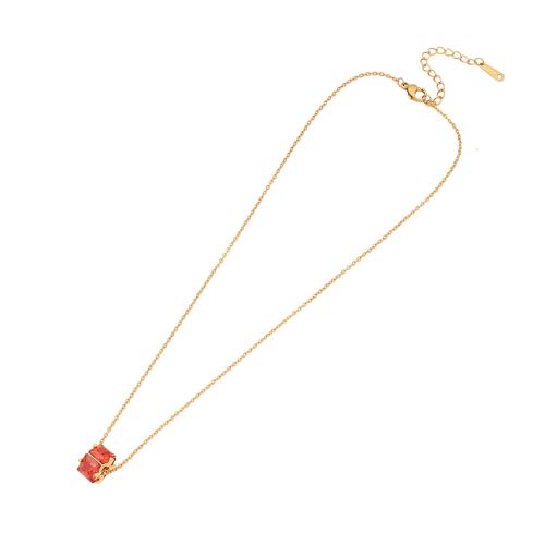 Brass Necklace, with 304 Stainless Steel Chain, with 2inch extender chain, Geometrical Pattern, gold color plated, micro pave cubic zirconia & for woman, more colors for choice, Length:Approx 15.7 Inch, Sold By PC