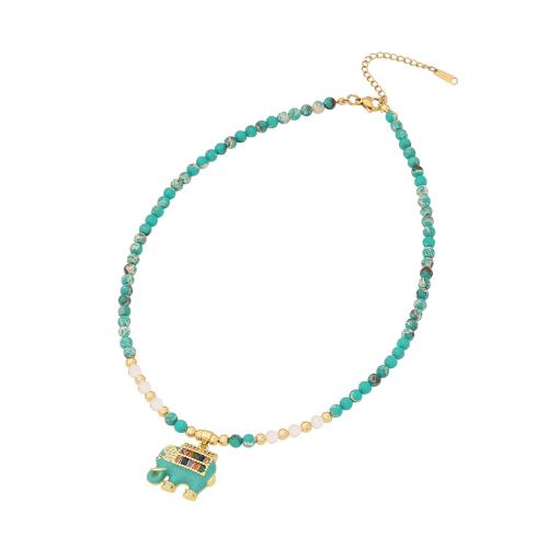 Gemstone Necklace, with Brass, with 2inch extender chain, Elephant, gold color plated, different materials for choice & micro pave cubic zirconia & for woman, Length:Approx 15.7 Inch, Sold By PC
