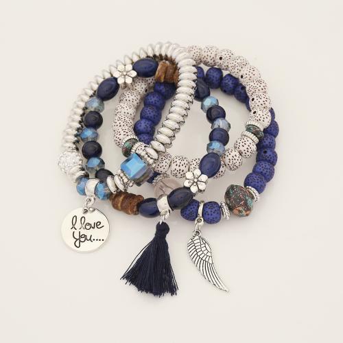 Tibetan Style Bracelet Set, with Resin, Angel Wing, plated, multilayer & Bohemian style & for woman, more colors for choice, Length:Approx 7 Inch, Sold By Set