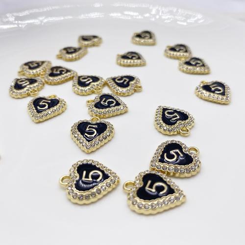 Colgantes de Aleación de Zinc en Forma de Corazón, Bricolaje & con diamantes de imitación, dorado, 17x15mm, Vendido por UD
