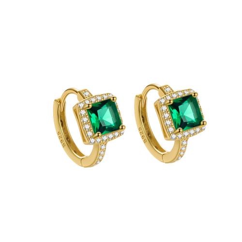 Cubic Zirconia Micro Pave Sterling Silver Earring 925 Sterling Silver with Emerald fashion jewelry & micro pave cubic zirconia & for woman Sold By Pair