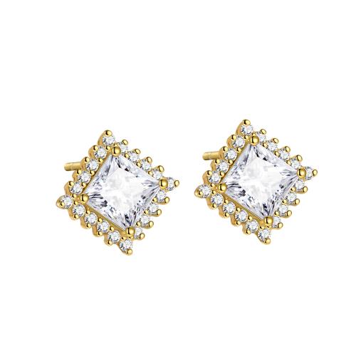 Cubic Zirconia Micro Pave Sterling Silver Earring 925 Sterling Silver Square fashion jewelry & micro pave cubic zirconia & for woman 10.60mm Sold By Pair
