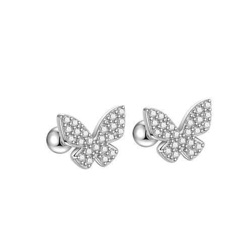 Cubic Zirconia Micro Pave Sterling Silver Earring 925 Sterling Silver Butterfly fashion jewelry & micro pave cubic zirconia & for woman 8mm Sold By Pair