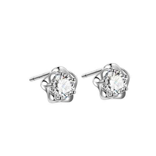 Cubic Zirconia Micro Pave Sterling Silver Earring 925 Sterling Silver Flower fashion jewelry & micro pave cubic zirconia & for woman 6.20mm Sold By Pair