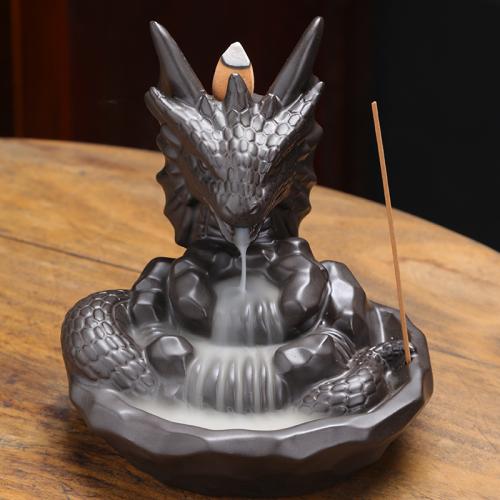 Backflow Incense Burner, Porcelain, Dragon, half handmade, for home and office & durable & multifunctional, more colors for choice, 130x115x140mm, Sold By PC