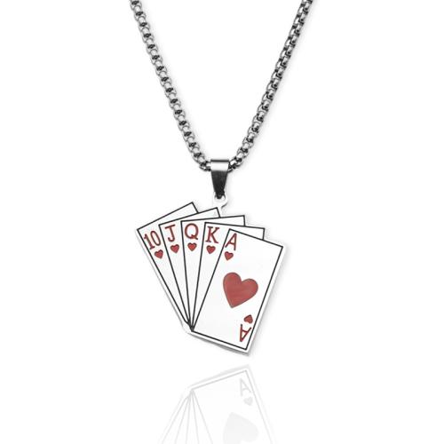 Nehrđajućeg čelika, nakit ogrlice, 304 nehrđajućeg čelika, Poker, modni nakit & bez spolne razlike, izvorna boja, 42x37mm, Dužina Približno 60 cm, Prodano By PC