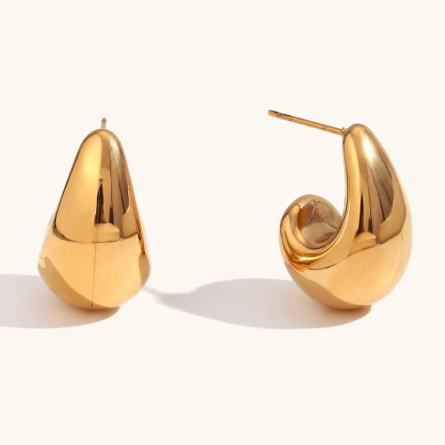 Stainless Steel Stud Earrings, 316L Stainless Steel, 18K gold plated, fashion jewelry & for woman, golden, 23x14.10mm, Sold By Pair